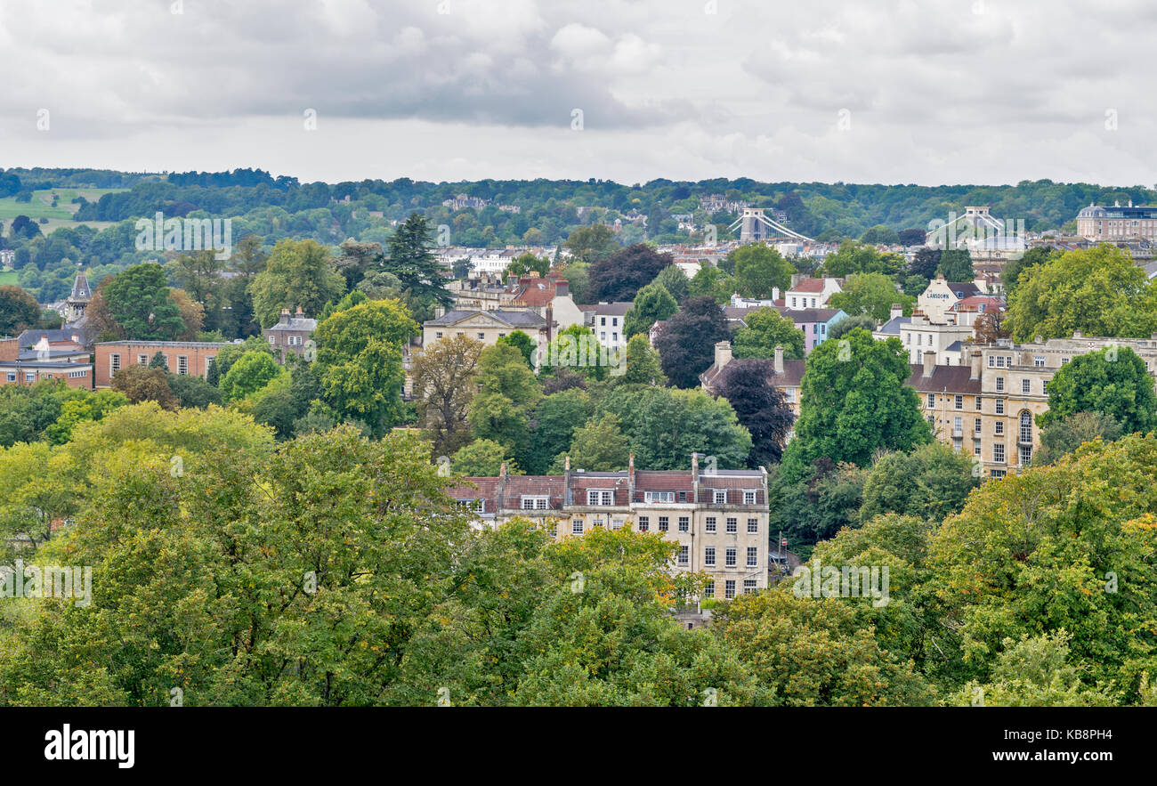 BRISTOL ENGLAND CITY CENTRE CABOT TOWER BRANDON HILL VIEW  OVER CLIFTON AREA AND THE SUSPENSION BRIDGE Stock Photo