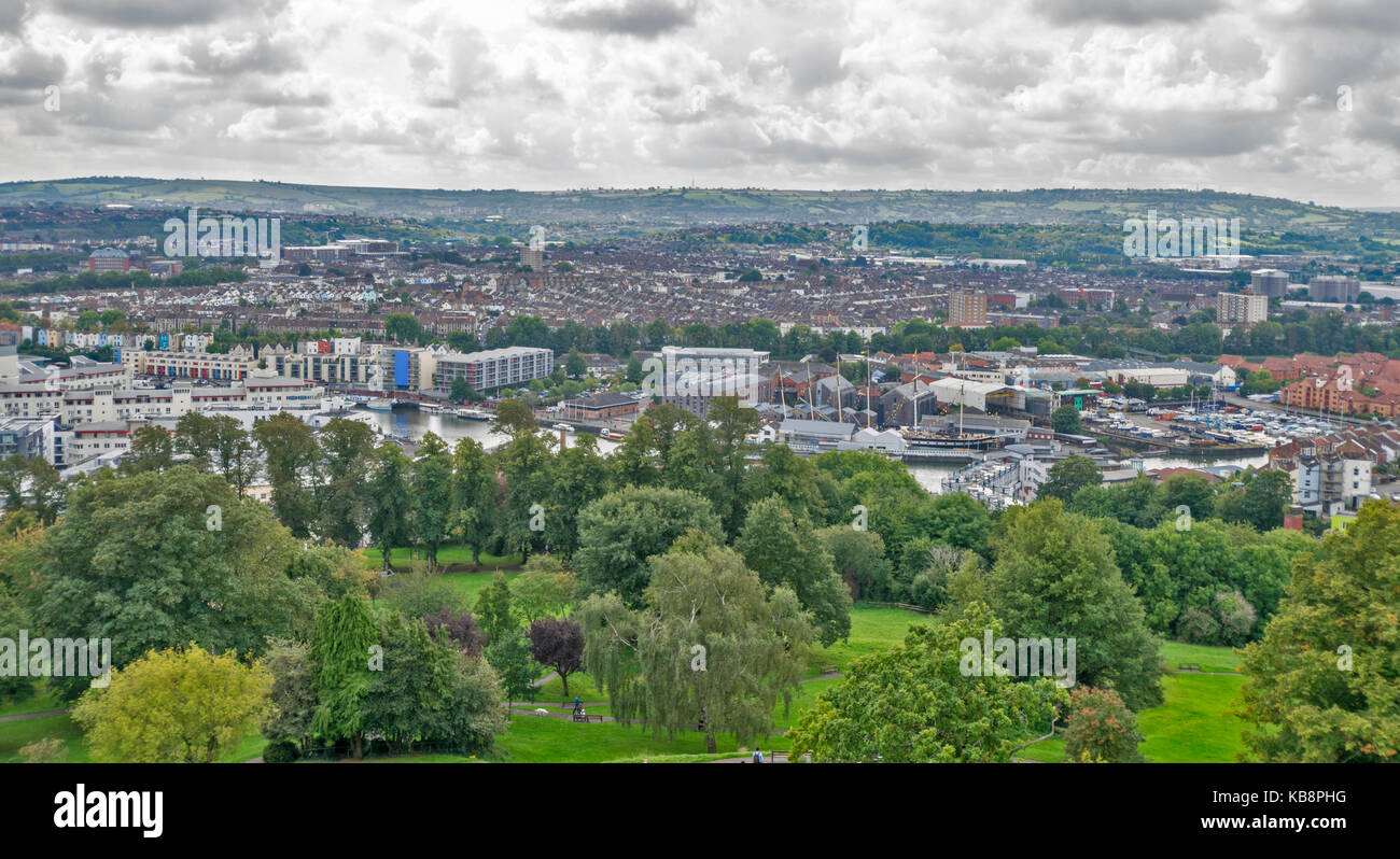 BRISTOL ENGLAND CITY CENTRE CABOT TOWER BRANDON HILL VIEW TO HARBOUR AREA AND SS GREAT BRITAIN Stock Photo