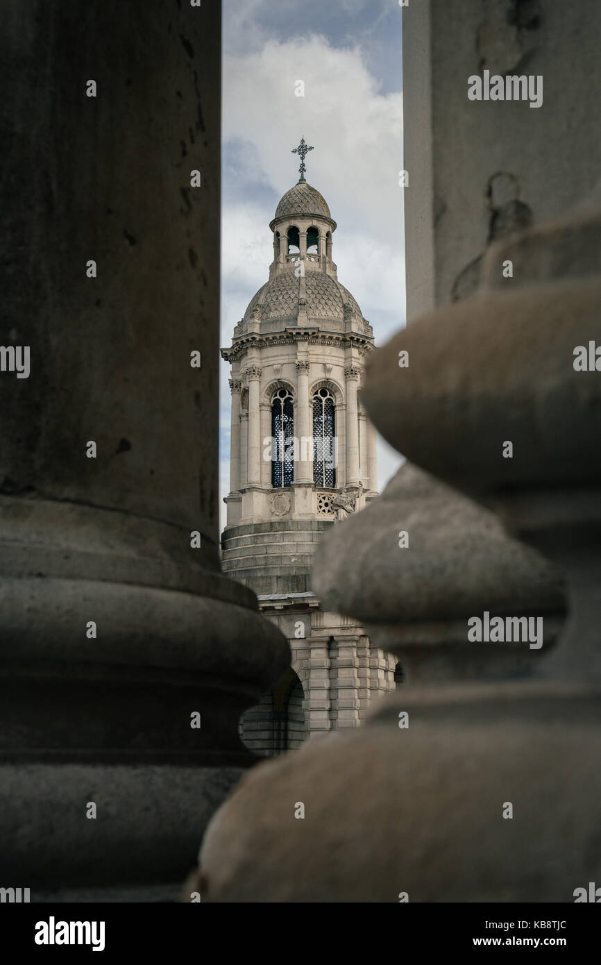 A view of the Campanile bell tower in Trinity College, Dublin city, Ireland. Stock Photo