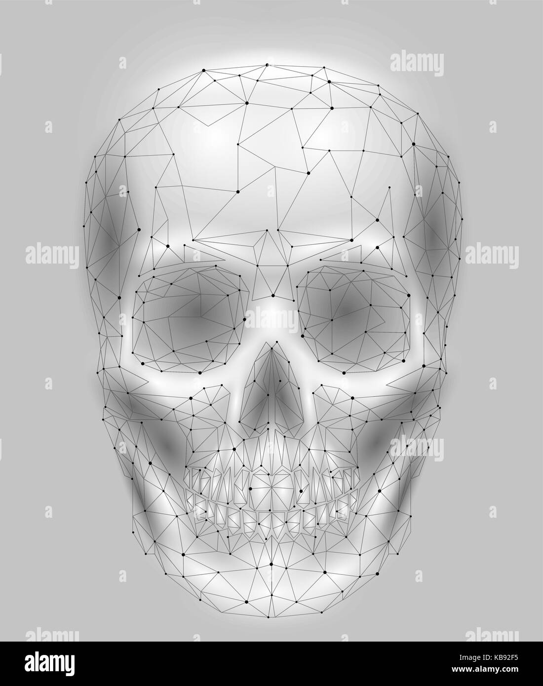 Scary human skull bone. Man head jaw eyes nose tooth. Low poly geometric connected dots triangle future technology design background gray white vector medicine illustration Stock Vector