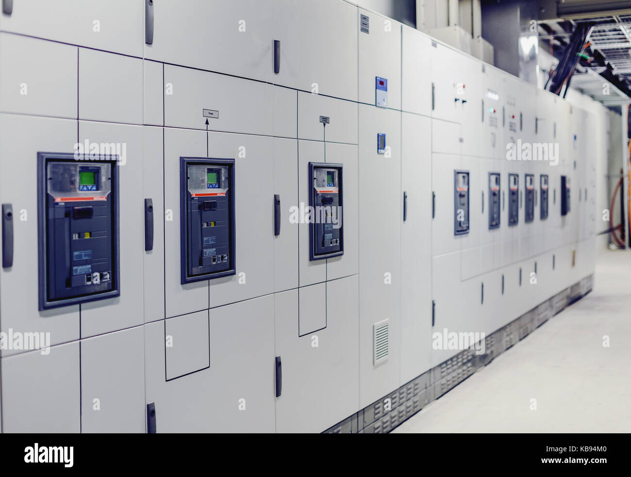 Low voltage switchgear at power plant. Electrical switchgear