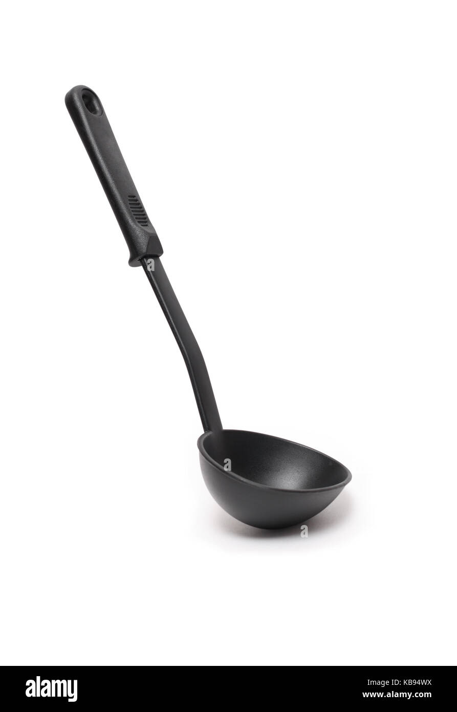Modern black ladle on white background. Clipping path is included Stock Photo