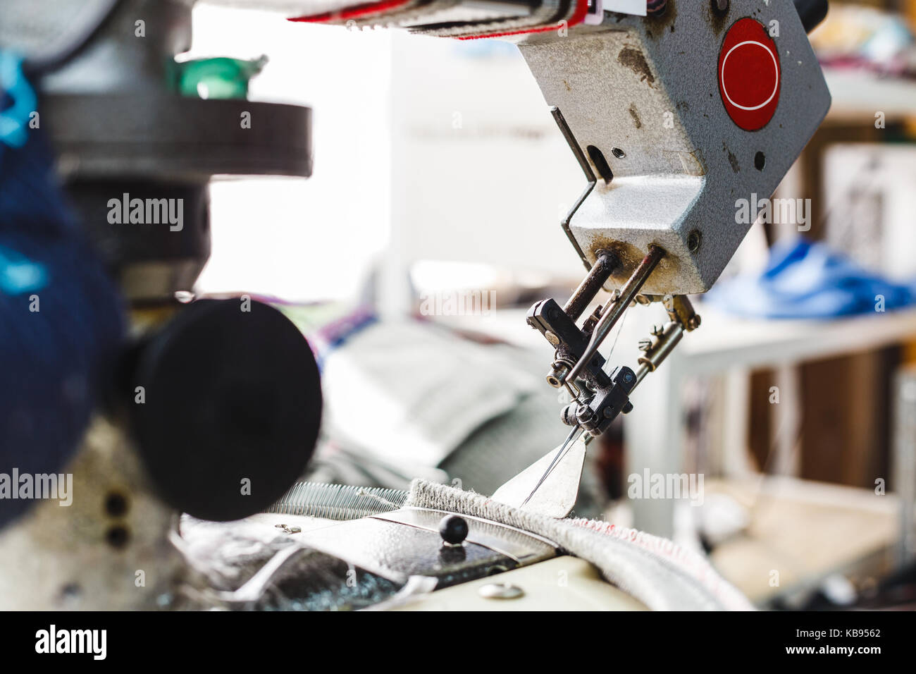 Overlock sewing machine - view on working area and machine front with ...