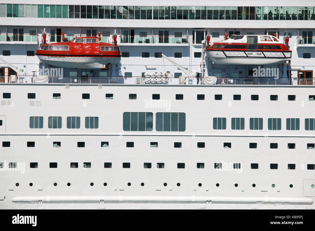 large cruiser ship with lifeboats detail Stock Photo