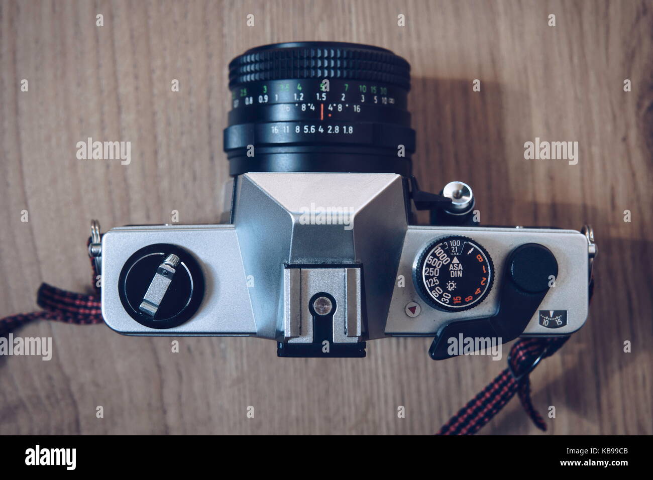 Old vintage, analogue camera, top-down photo Stock Photo