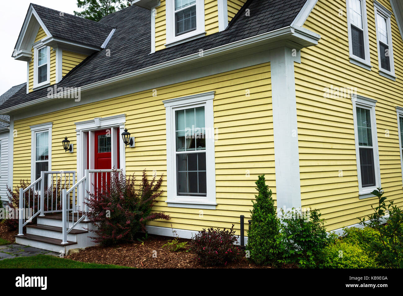 Bright colors on exerior of homes is common in eastern Canada Stock Photo