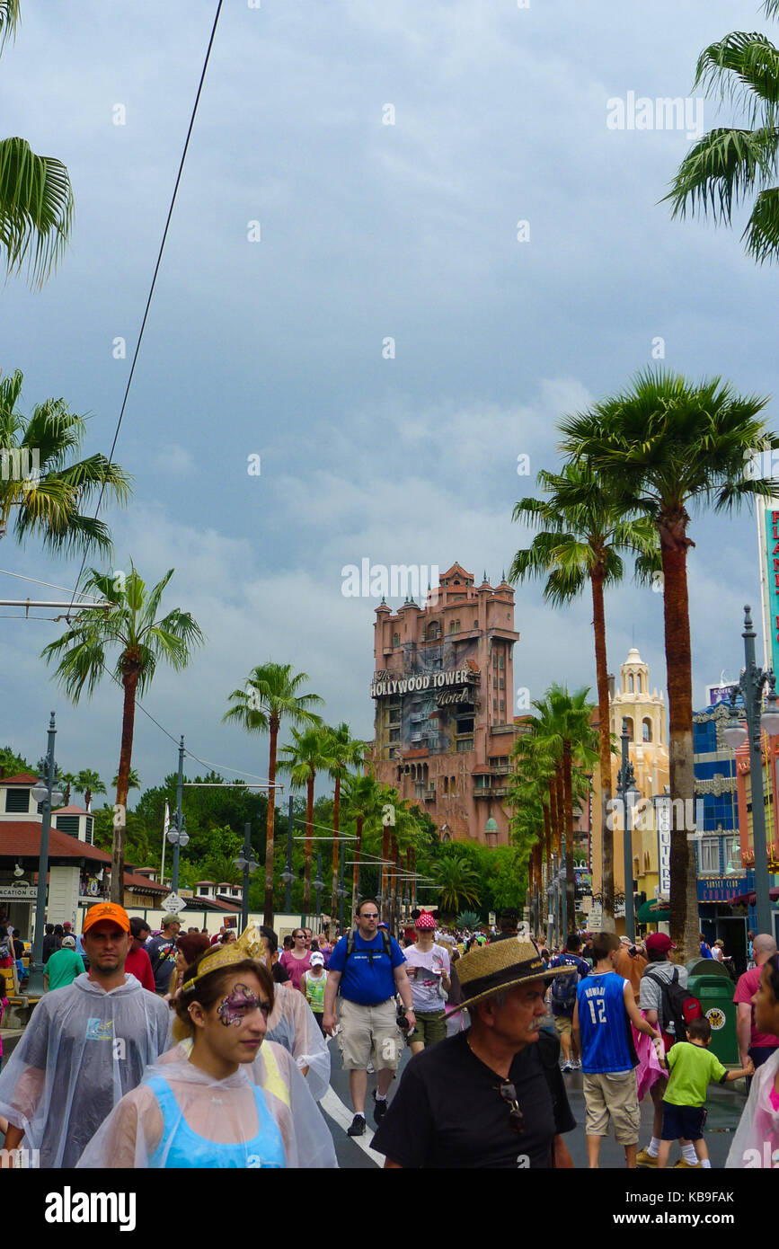 Sunset Boulevard, Tower of Terror, Disney's MGM Hollywood Studios, Disney World, Florida, USA after a rain shower Stock Photo