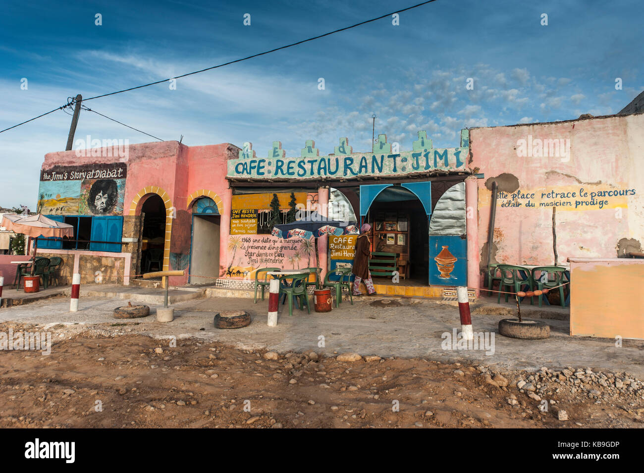 Jimi Hendrix cafe shop Diabat  Essaouira, Morocco Stock Photo