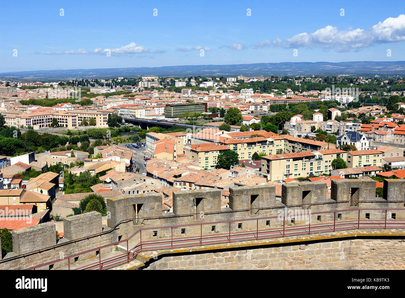 Carcassonne city center seen from the top of the ramparts of the castle Stock Photo