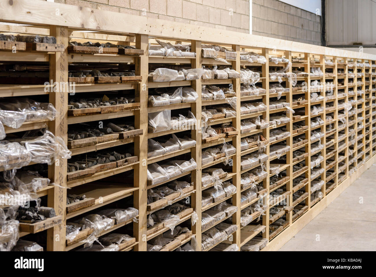 Rock core samples at the Geological Survey of Northern Ireland. Stock Photo