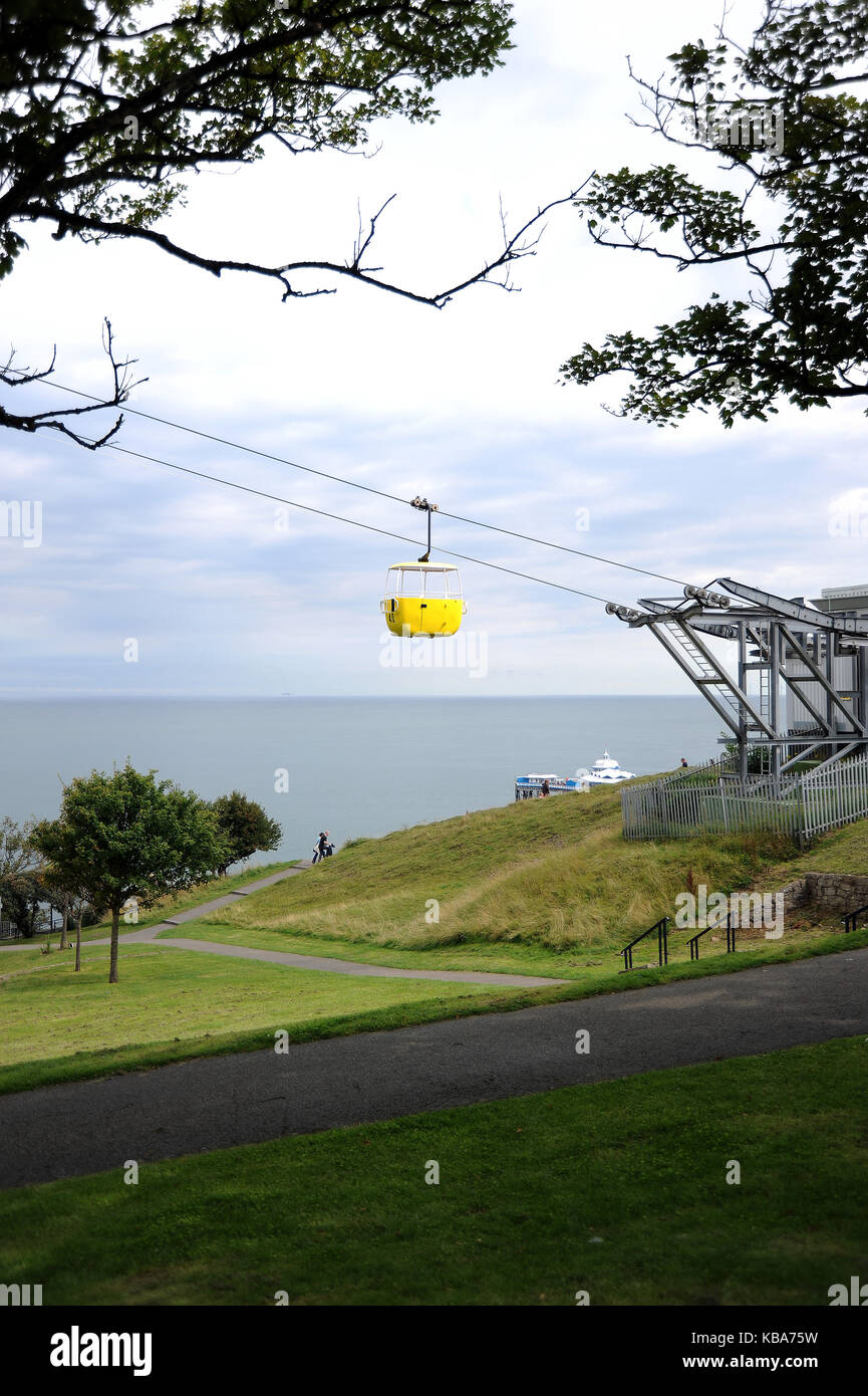 Cable cars near the lower station. Great Orme, Llandudno Stock Photo