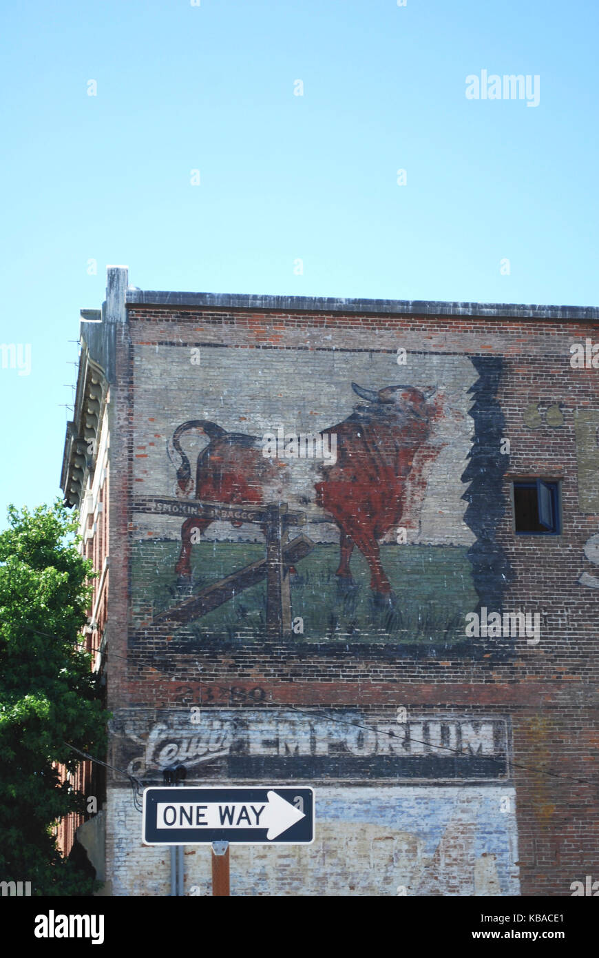 Painted cow mural on the side of an historic building in the seaside town of Port Townsend, Washington, USA Stock Photo