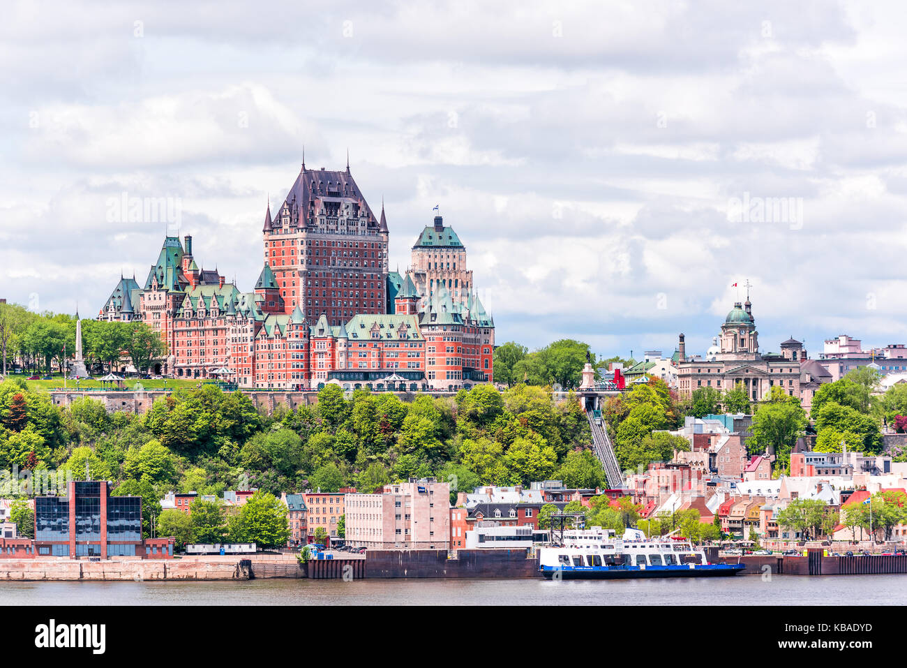 View from Levis city on cityscape and skyline of Quebec City, Canada with  Saint Lawrence river and tour boats, funicular Stock Photo - Alamy