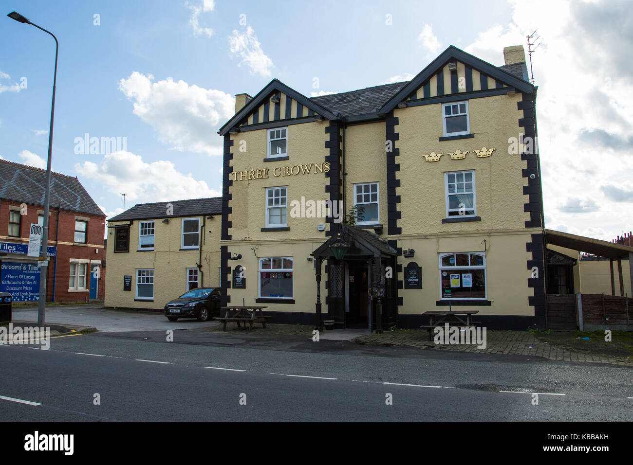 Three Crowns Public House In Leigh, England, UK Stock Photo