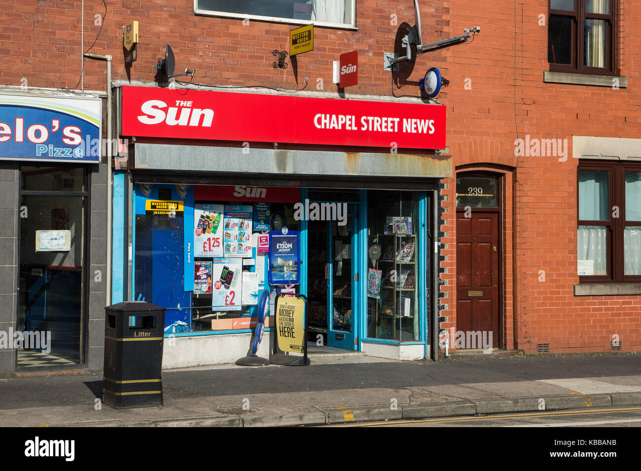 Chapel Street Newspaper Shop In Leigh, England, UK Stock Photo