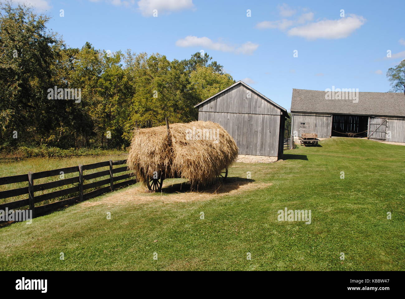 Hay trailer on a farm at a park Stock Photo