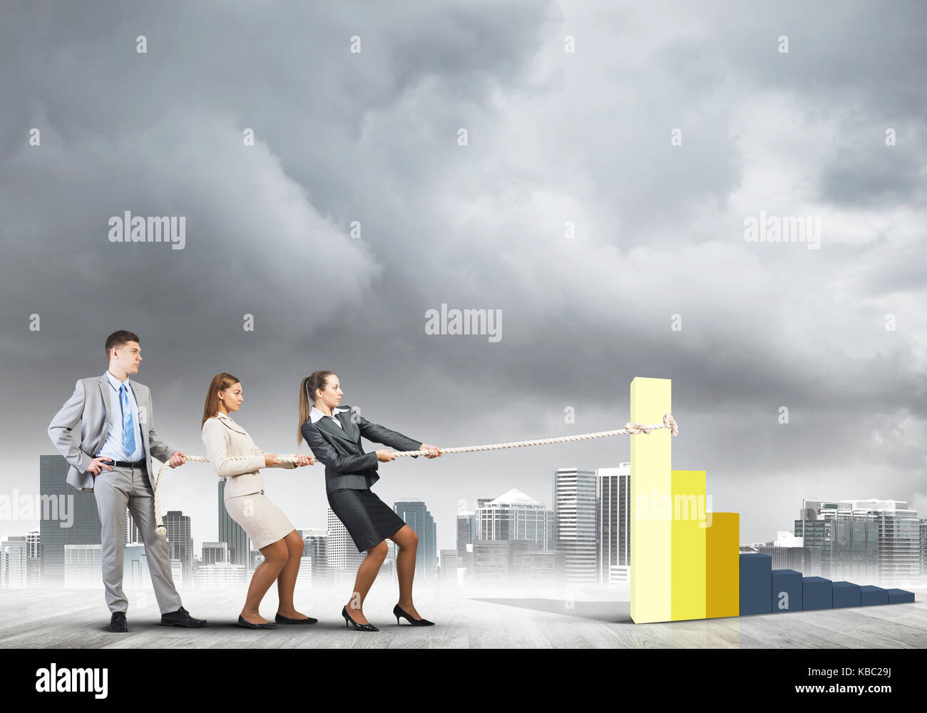 Businessteam working in collaboration making diagram grow and progress ...