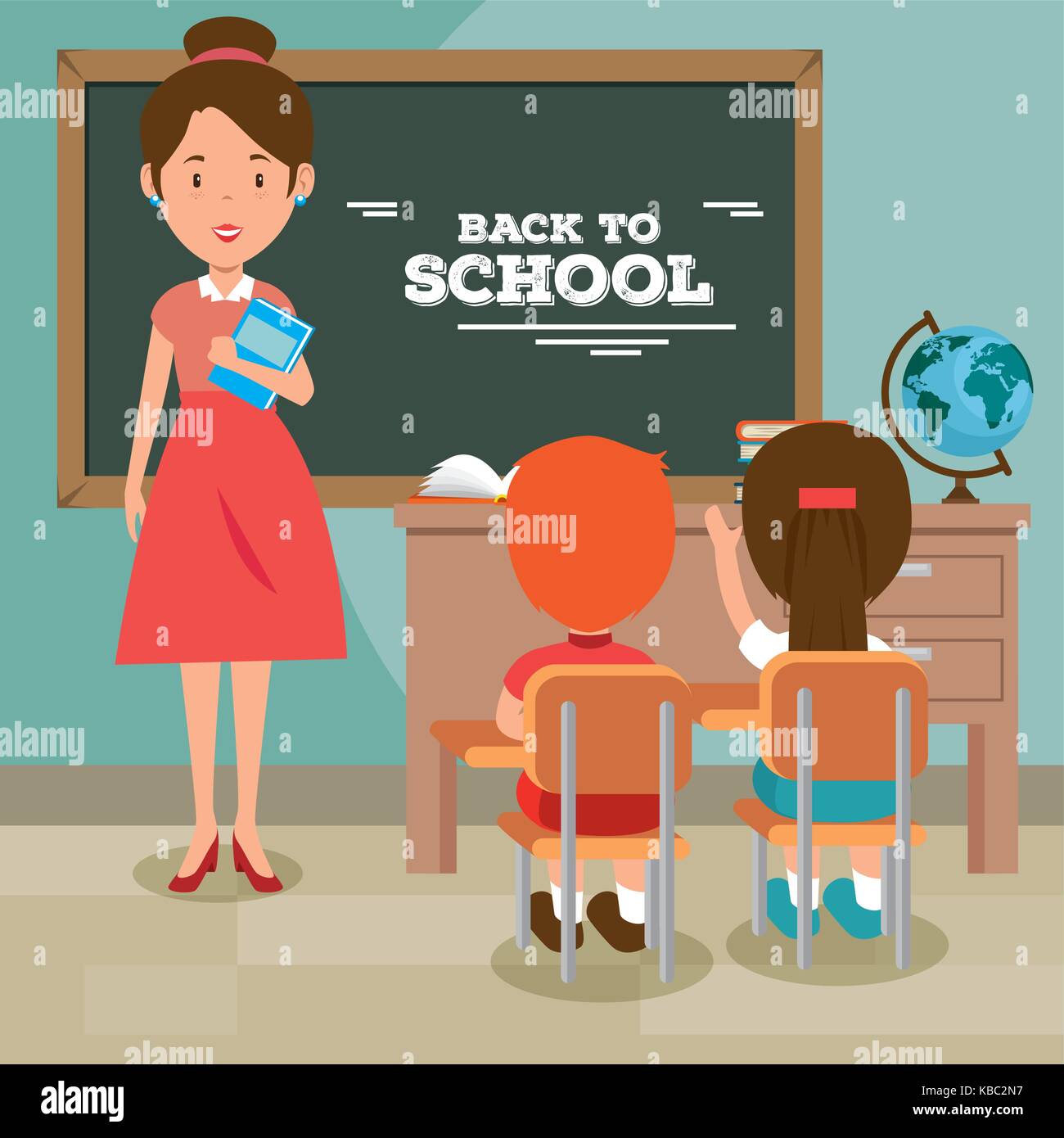 back to school teacher teaching to her students Stock Vector Image ...