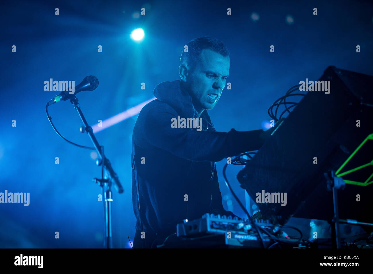 The French electronic music band M83 performs a live concert at the