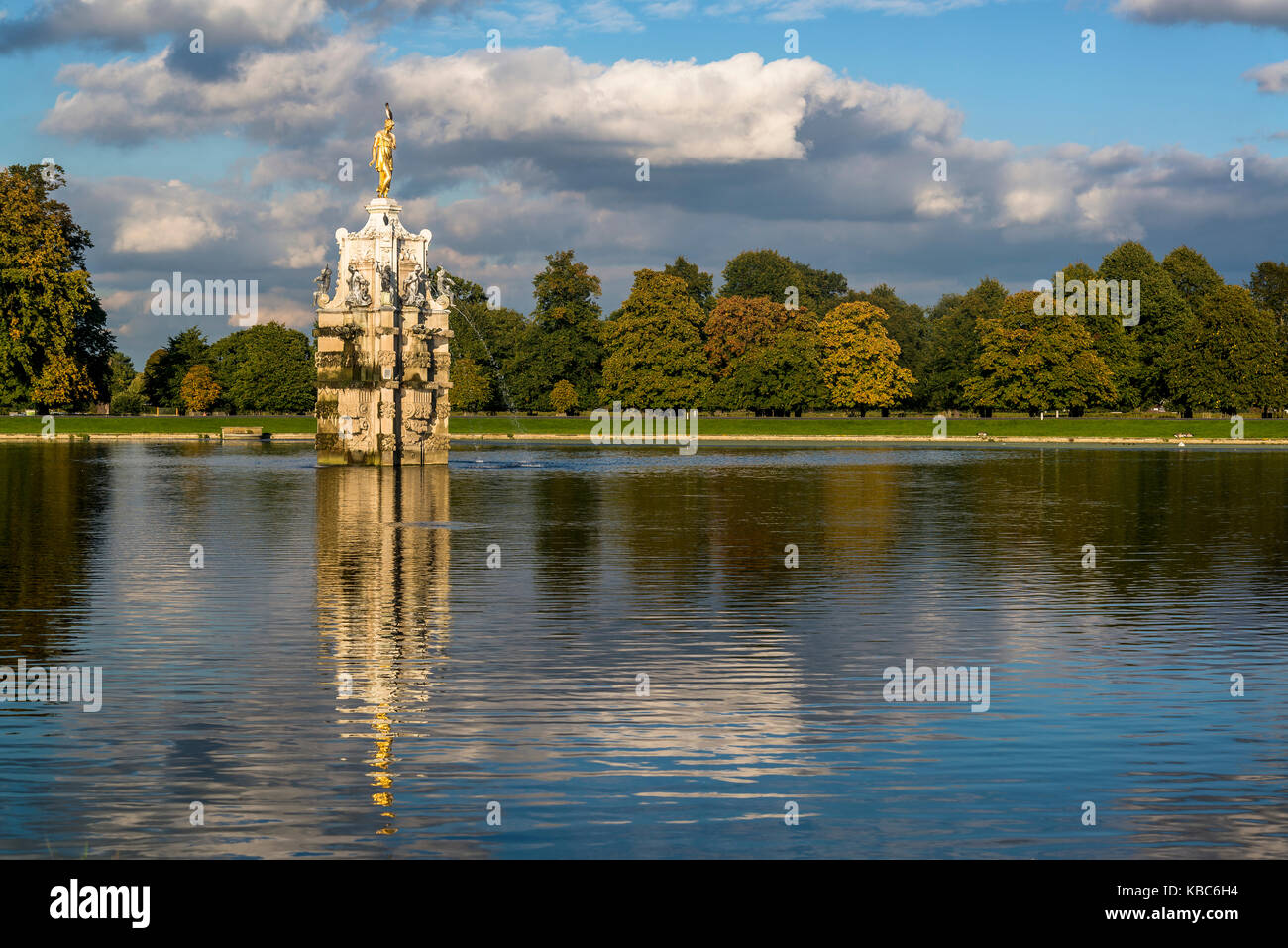 Diana Fountain, a seventeenth-century statue ensemble and water feature in an eighteenth-century setting, Bushy Park, London, England, UK Stock Photo