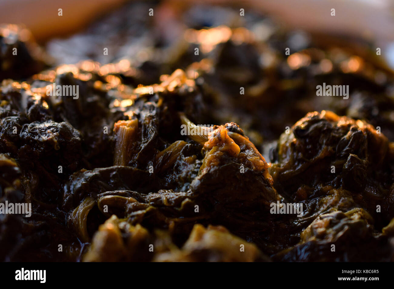Delicious Greek Spinach And Meat Stew During Sunset Stock Photo
