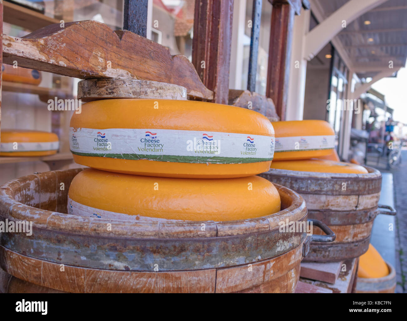 Wooden Barrel with cheese display outside the Edam Cheese Factory shop