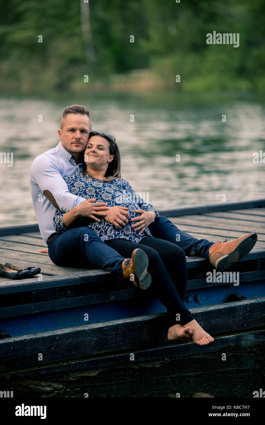 Pregnant Couple picnic time Stock Photo Alamy