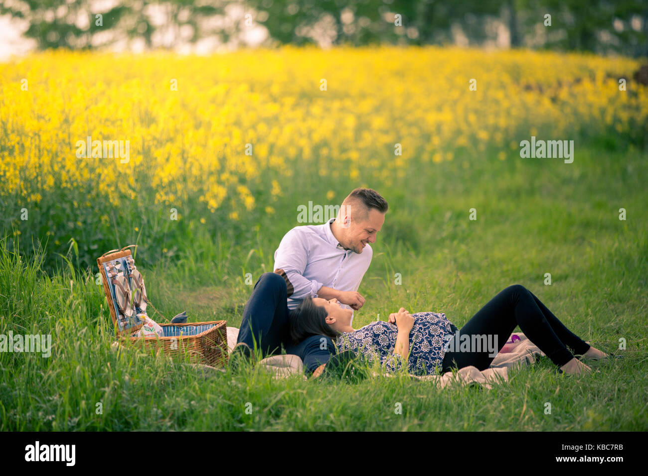 Pregnant Couple picnic time Stock Photo Alamy