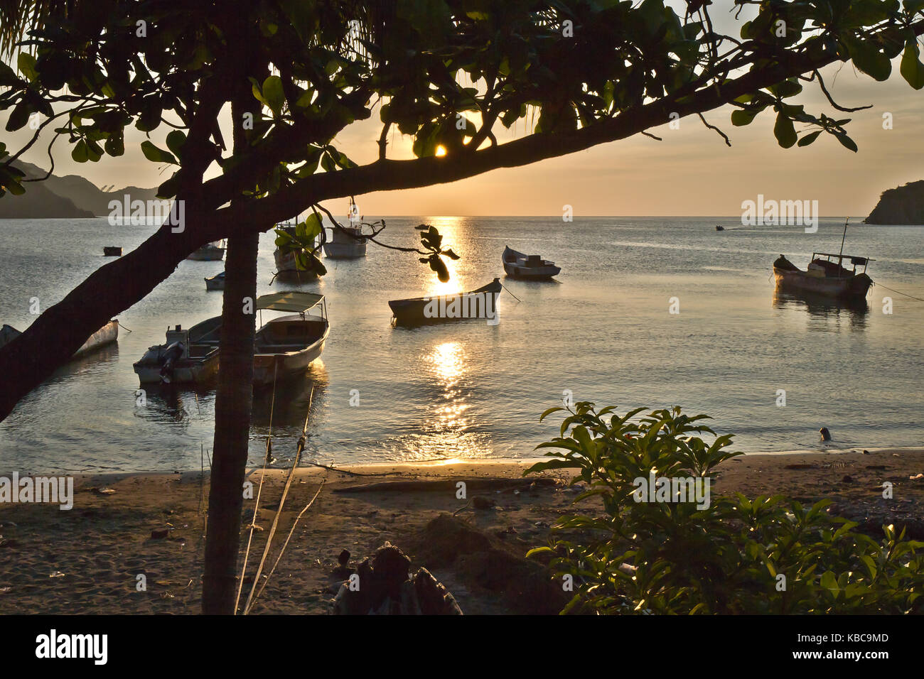 Taganga beach at sunset, Colombia Stock Photo