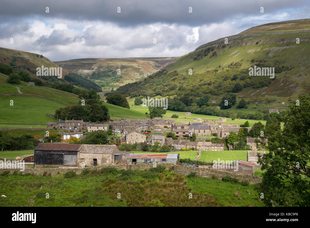 The village of Muker in Upper Swaledale, North Yorkshire, England. Stock Photo