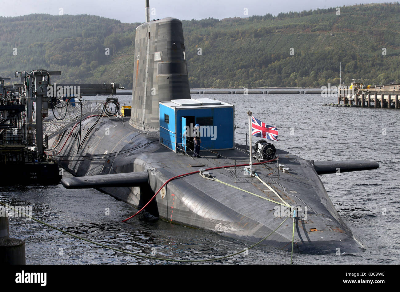 The Vanguardclass nuclear deterrent submarine HMS Vengeance at HM Naval Base Clyde, Faslane