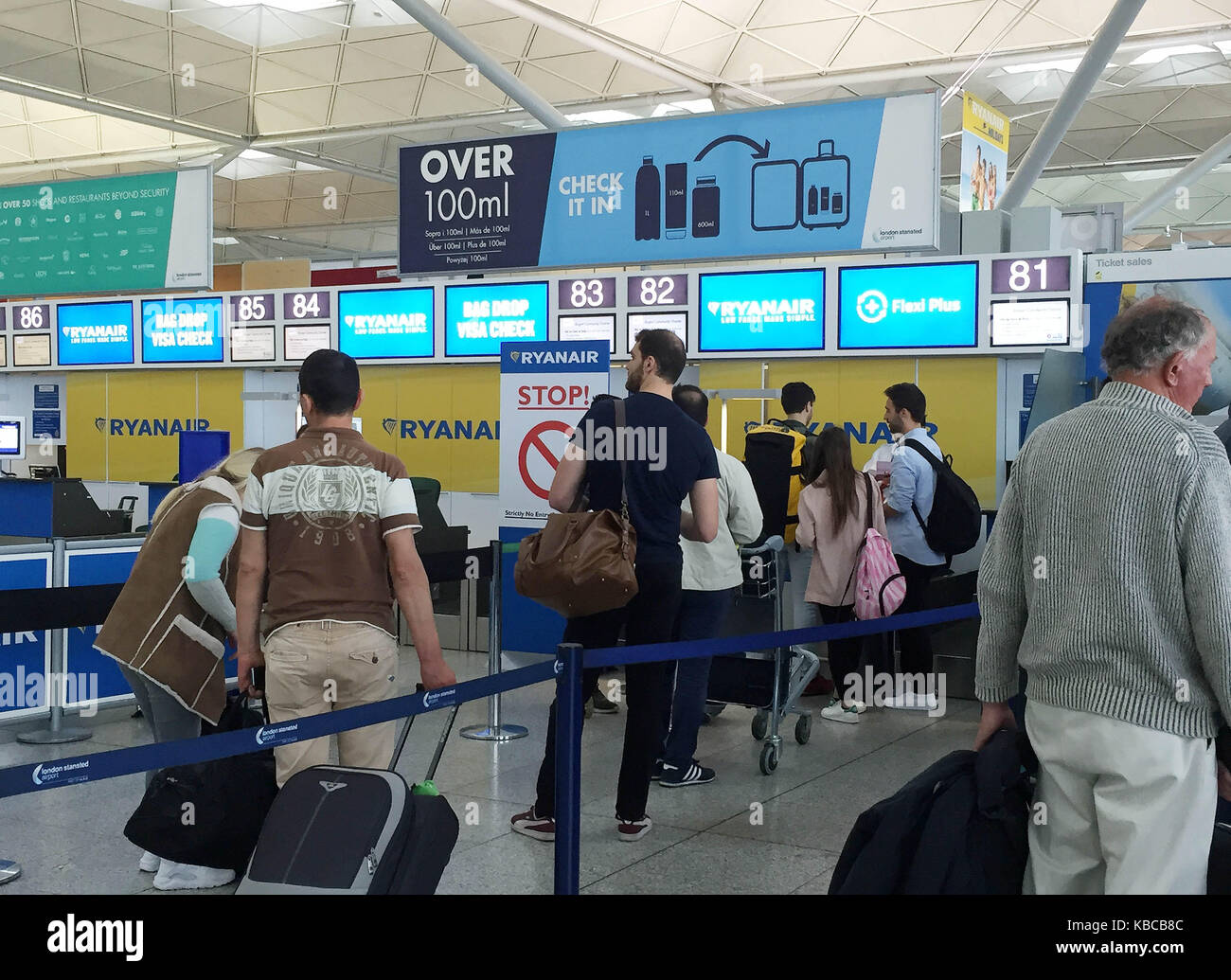 The scene at the Ryanair checkin desks (taken at 1436 hrs) at London