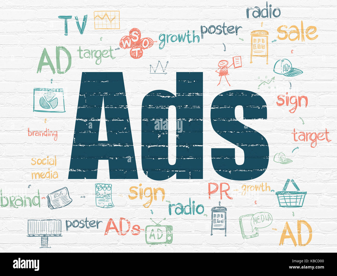 Advertising concept: Ads on wall background Stock Photo - Alamy