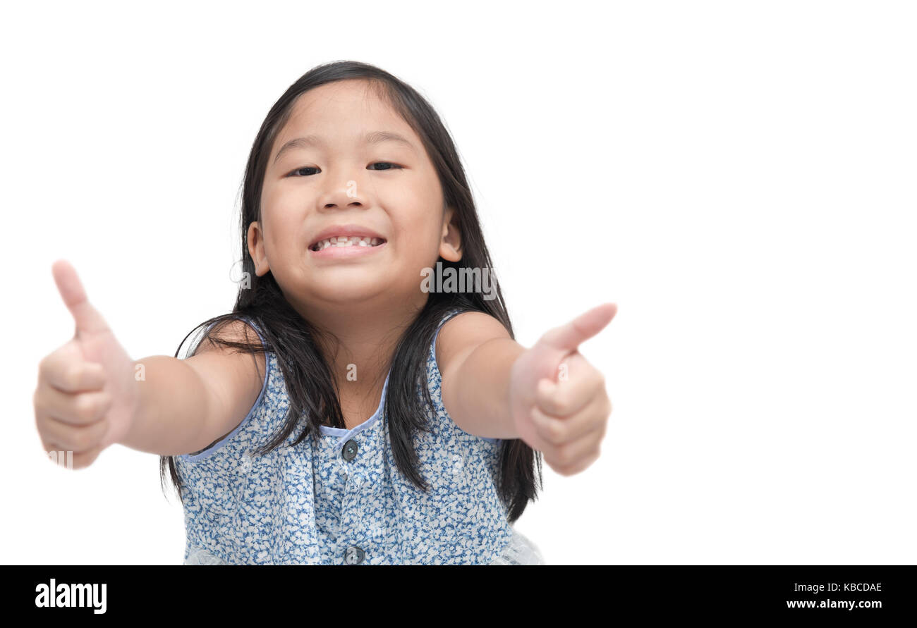 Portrait of happy asian cute girl showing thumbs up gesture, isolated ...