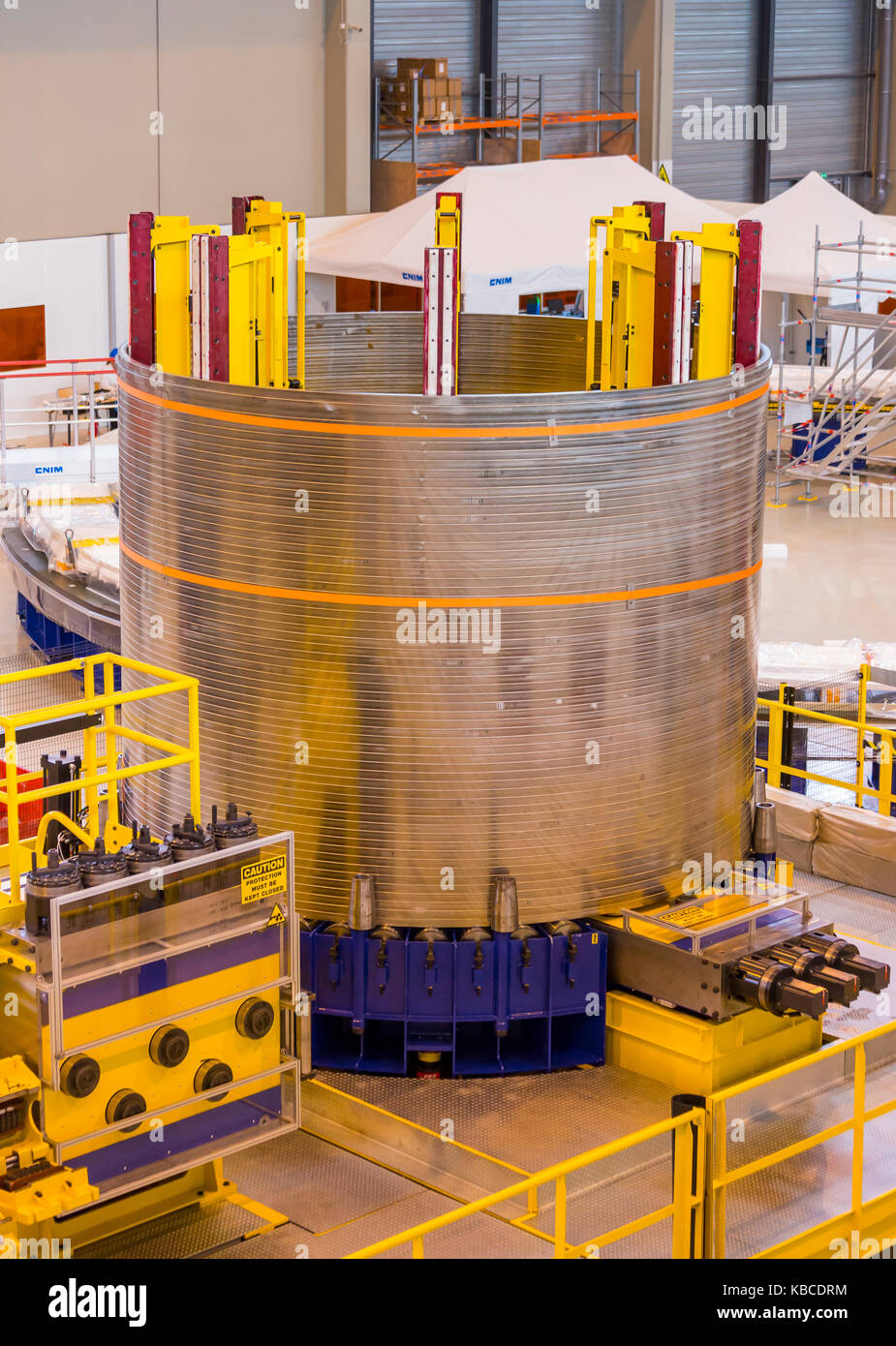 PROVENCE, FRANCE - ITER PF Coils Winding facility building, ITER, International Fusion Energy Organization. Conductor spool. Stock Photo