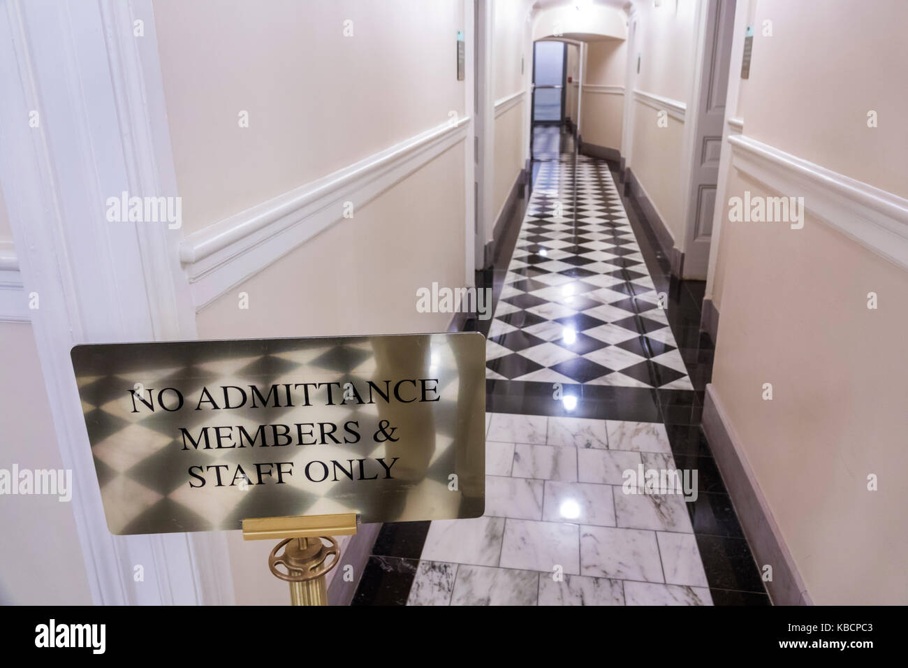 Richmond Virginia,Virginia State Capitol building,restricted area,sign,members,staff only,interior inside,no admittance,VA170523043 Stock Photo