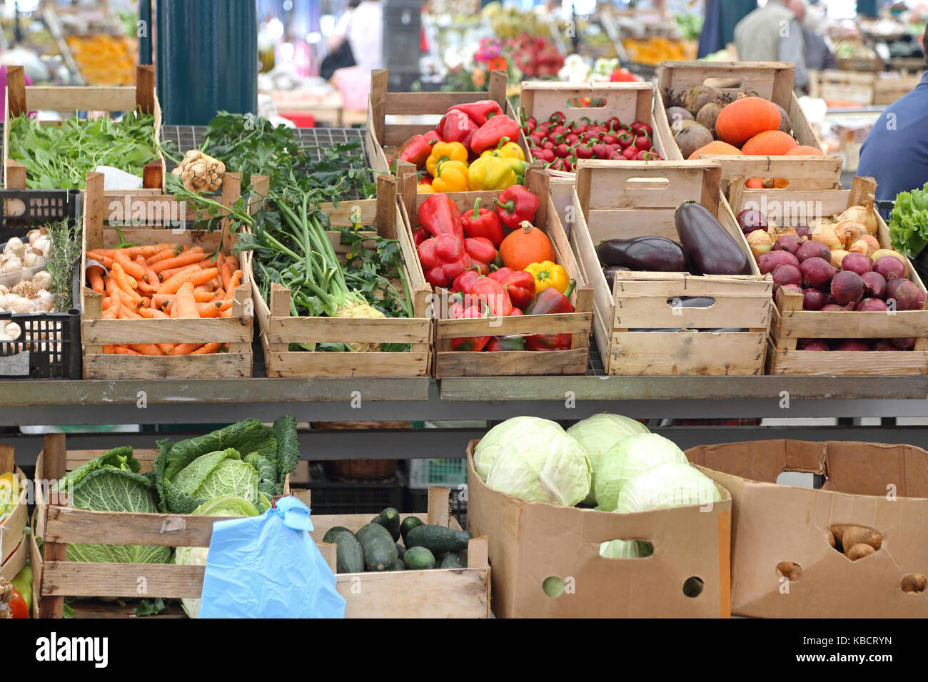 Locally Grown Vegetables in Crates at Farmers Market Stock Photo Alamy