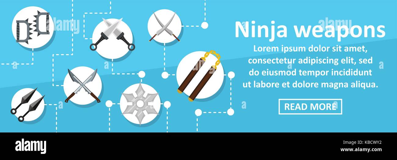 Ninja weapons banner horizontal concept Stock Vector