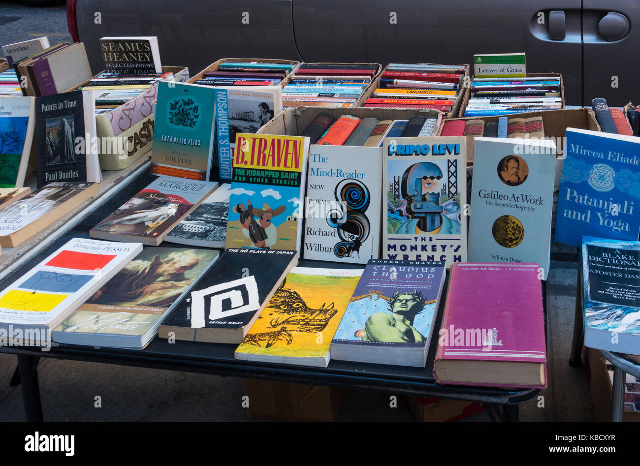 Second-hand books for sale at a New York City flea market Stock Photo