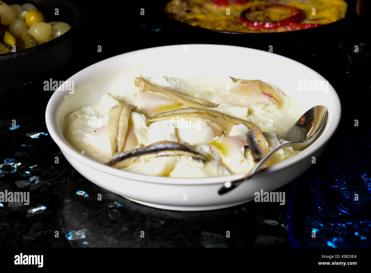 anchovies poached egg Stock Photo Alamy