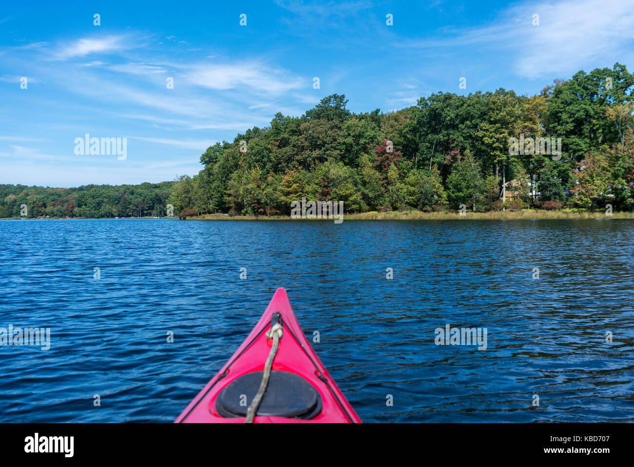 Kayaking on Fawn Lake, Pennsylvania Stock Photo