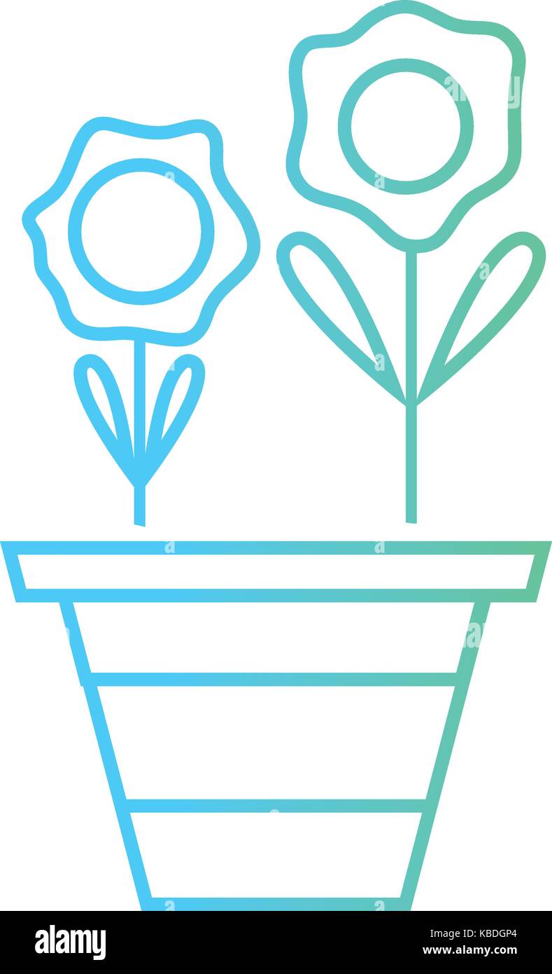 line flowers with petals and leaves inside plantpot Stock Vector Image
