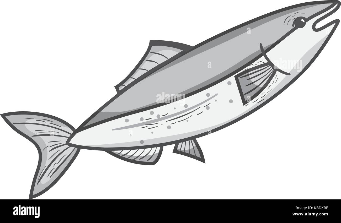 grayscale delicious seafood fish with natural nutrition Stock Vector ...