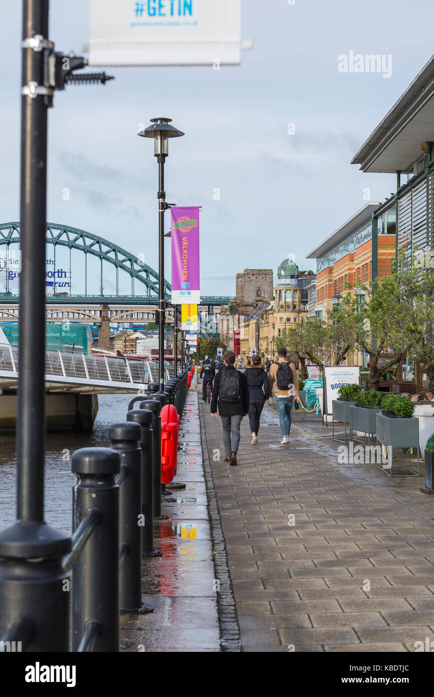General View of the Quayside NewcastleuponTyne with People Walking
