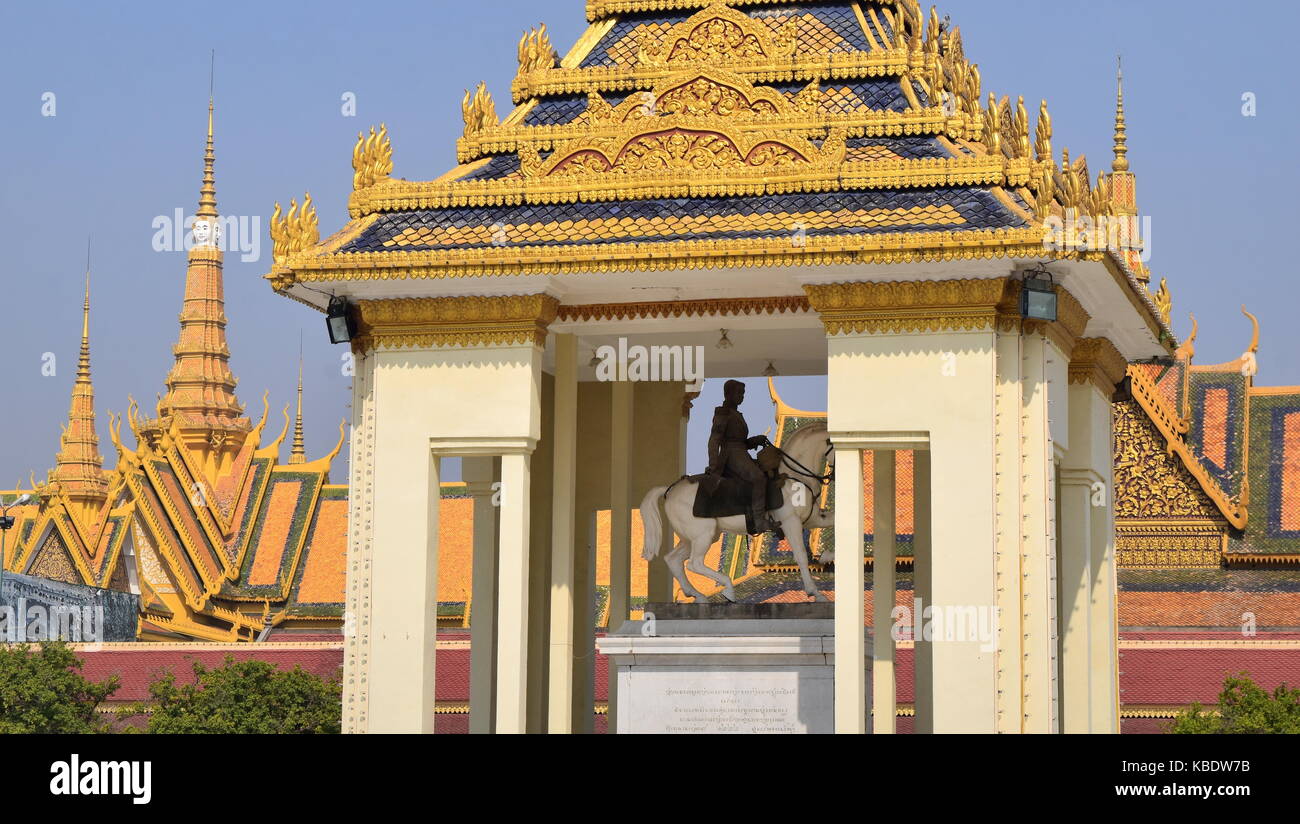 Cambodia King Norodom memorial at Phnom Penh Silver Pagoda and Royal Palace Stock Photo