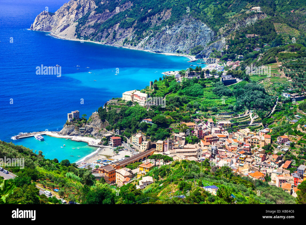 Beautiful Monterosso al mare,cinque terre,Liguria,panoramic view.Italy. Stock Photo