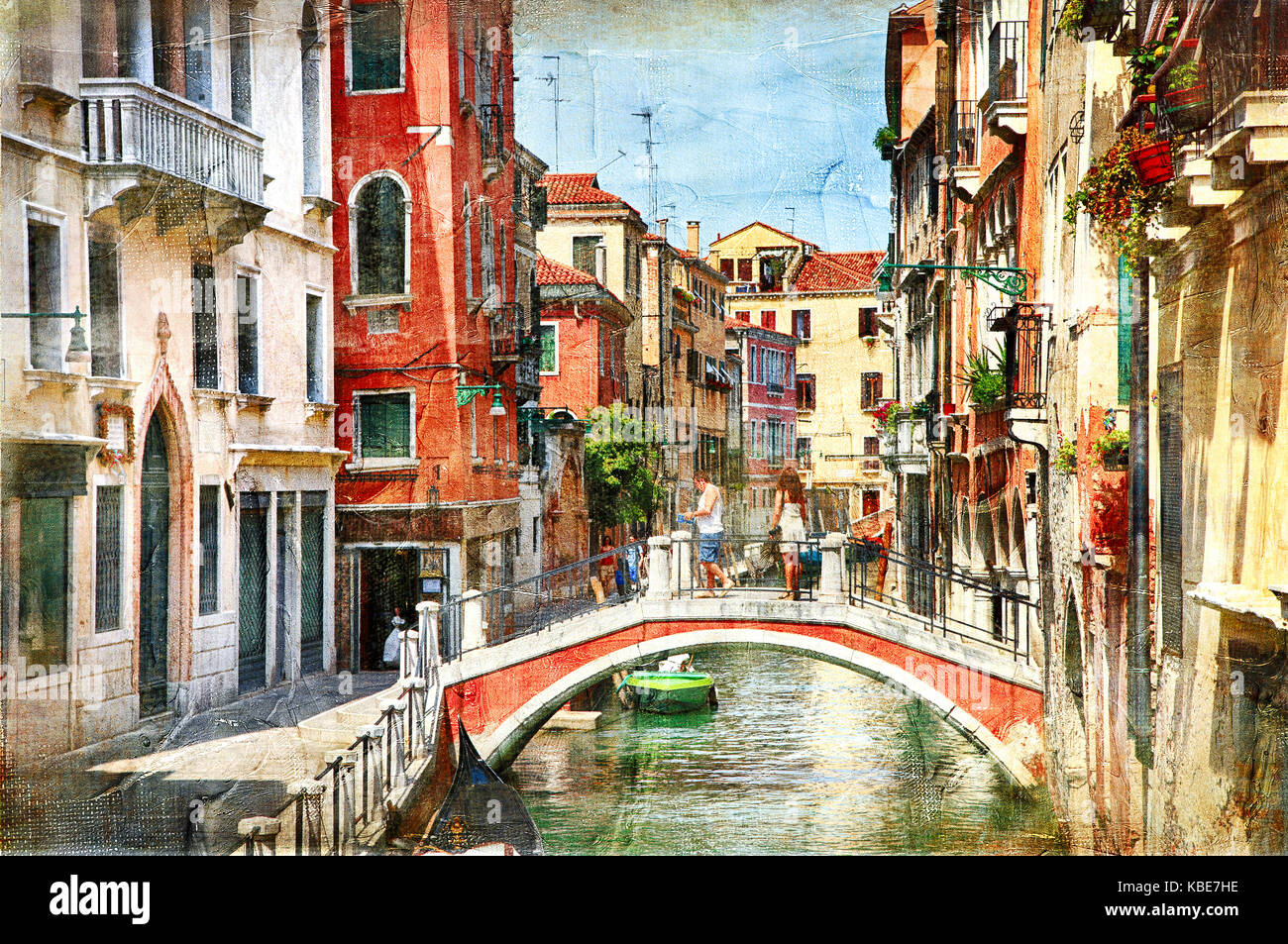 Romantic beautiful Venice - artistic picture in painting style Stock Photo