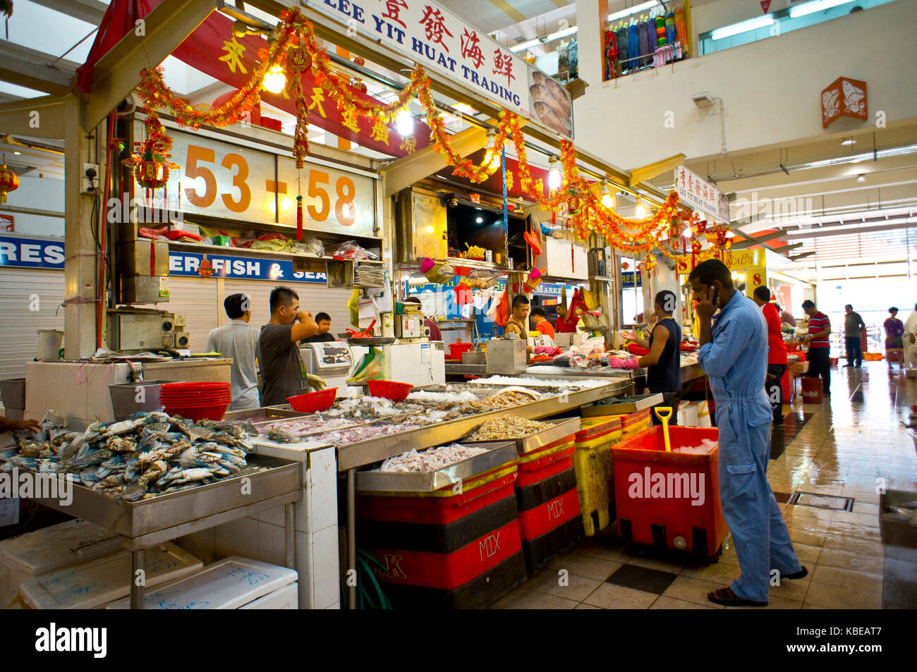 Interior of a food market in Little India, centre of the city's large Indian community and one of its most vibrant districts. Singapore Stock Photo