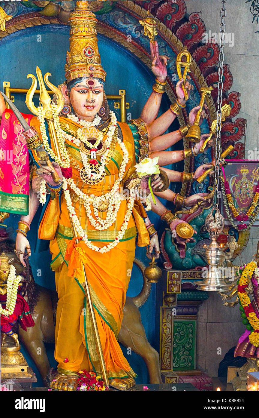 Statue of Lord Vishnu in Sri Srinivasa Perumal Temple, one of Singapore's oldest Hindu temples, in the heart of Little India Stock Photo