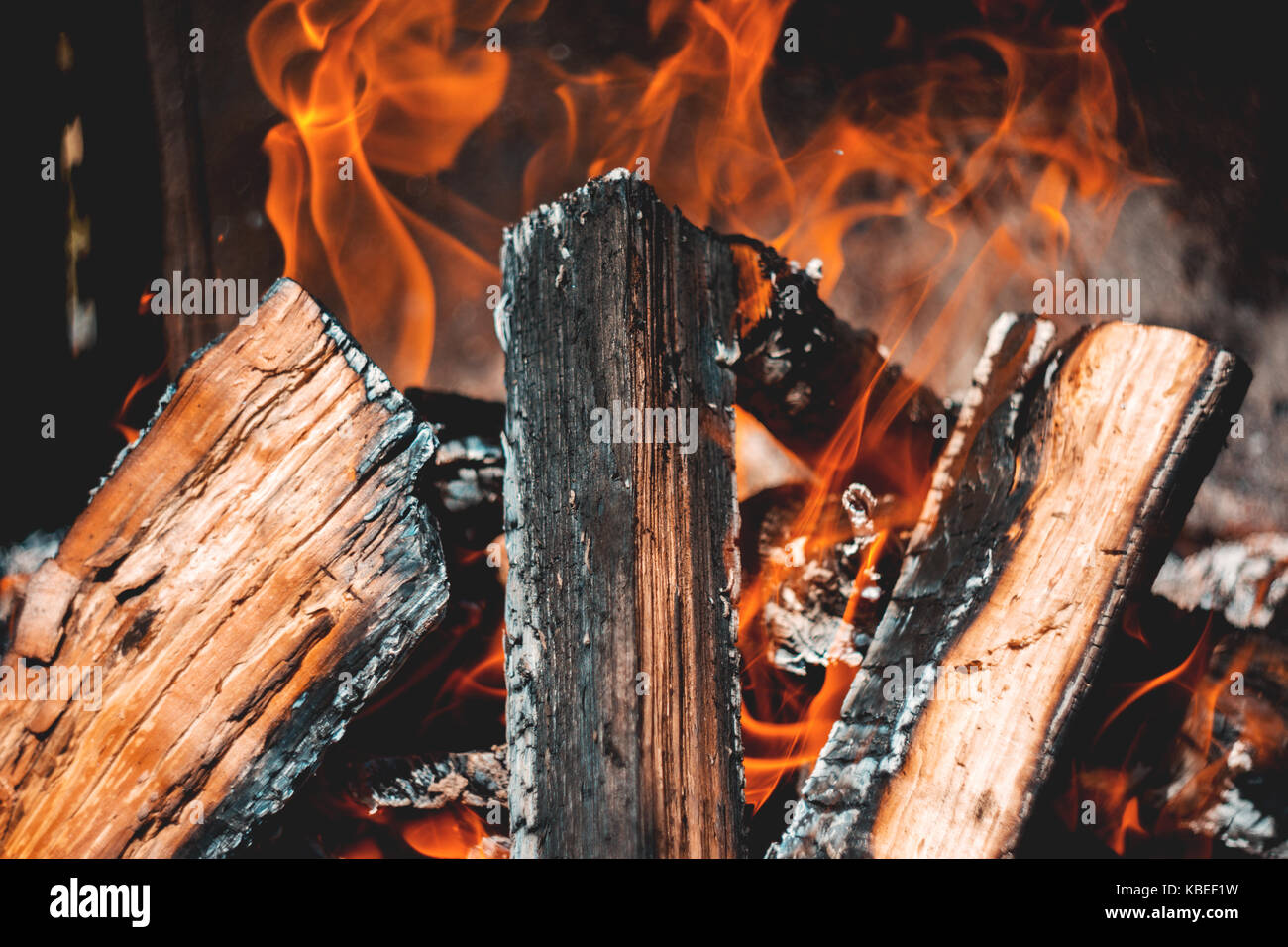 Close-Up Of Intricately Burning Campfire With Beautiful Flames And ...
